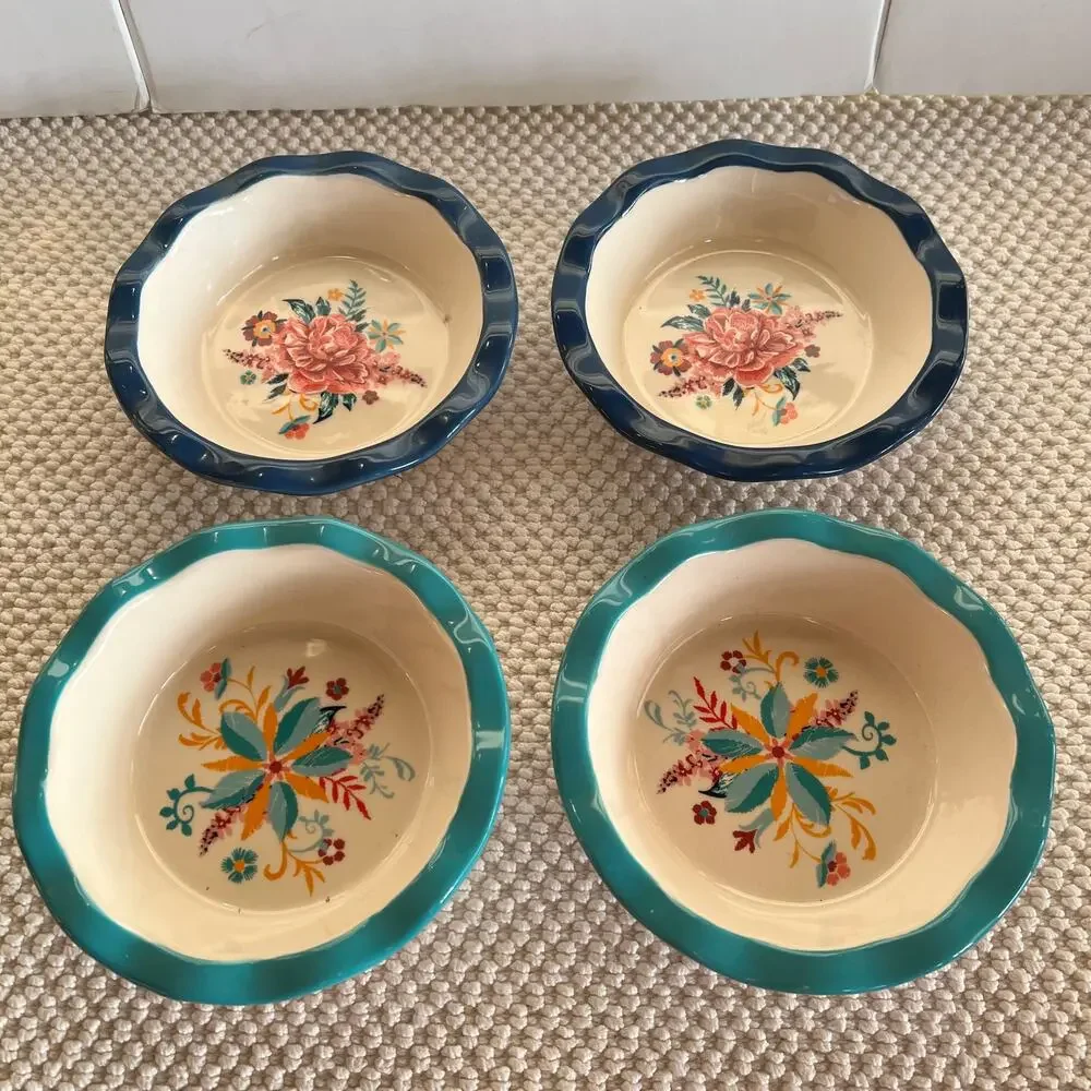 4 Pioneer Woman Stoneware Blooming Bouquet Mini Pie Pan 5.5